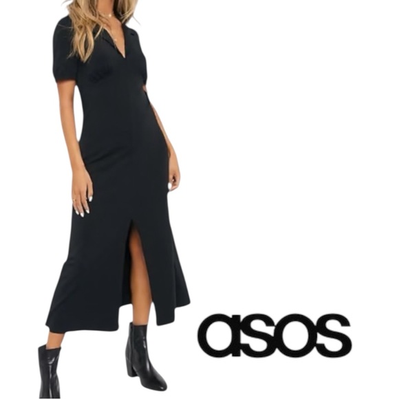 ASOS Design Women's Ultimate Collar Midi Tea Split Dress size 4 - Picture 1 of 6